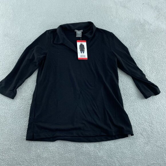 Matty M Womens Black Johnny Collar Polo Top M NWT 2163 - Picture 1 of 8